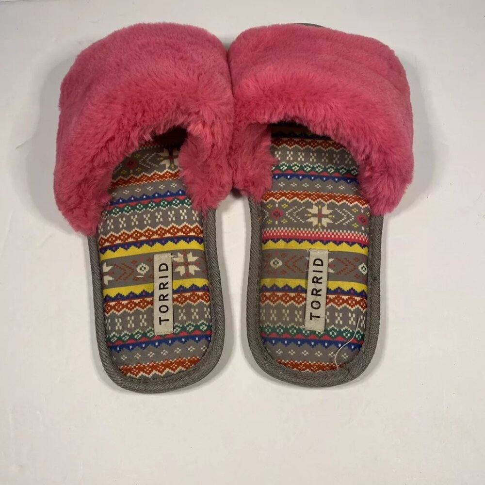TORRID Hot Pink Fuzzy Slippers Women’s Size 9.5 WW Slip On